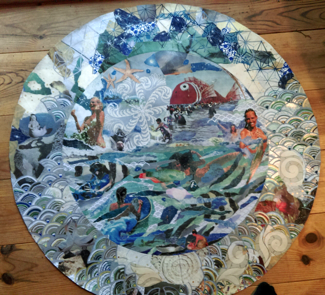 "Sans titre" technique mixte collage/Peinture/Dessin Diam 70cm